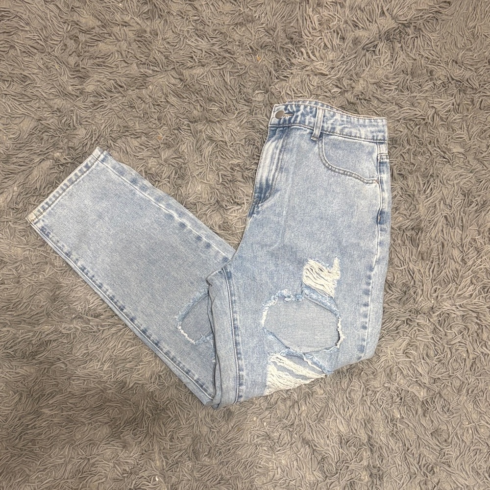 SHEIN Light Blue Distressed Straight Leg Jeans